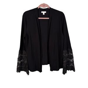 CHARTER CLUB Cardigan Womens M Open Front Lace Bell Sleeve Sweater Black NWT